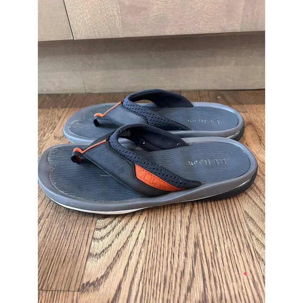 LL Bean Swift River Sport Flip Flop Sandals Charcoal Gray Orange Men Sz 8 Sporty